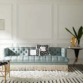 Elegant 3-seater velvet upholstered sofa with retro tassel design and tufted luxury finish main product image